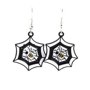 Halloween Earrings - Spider On Web Black and White -  Party Costume Jewelry - 1"